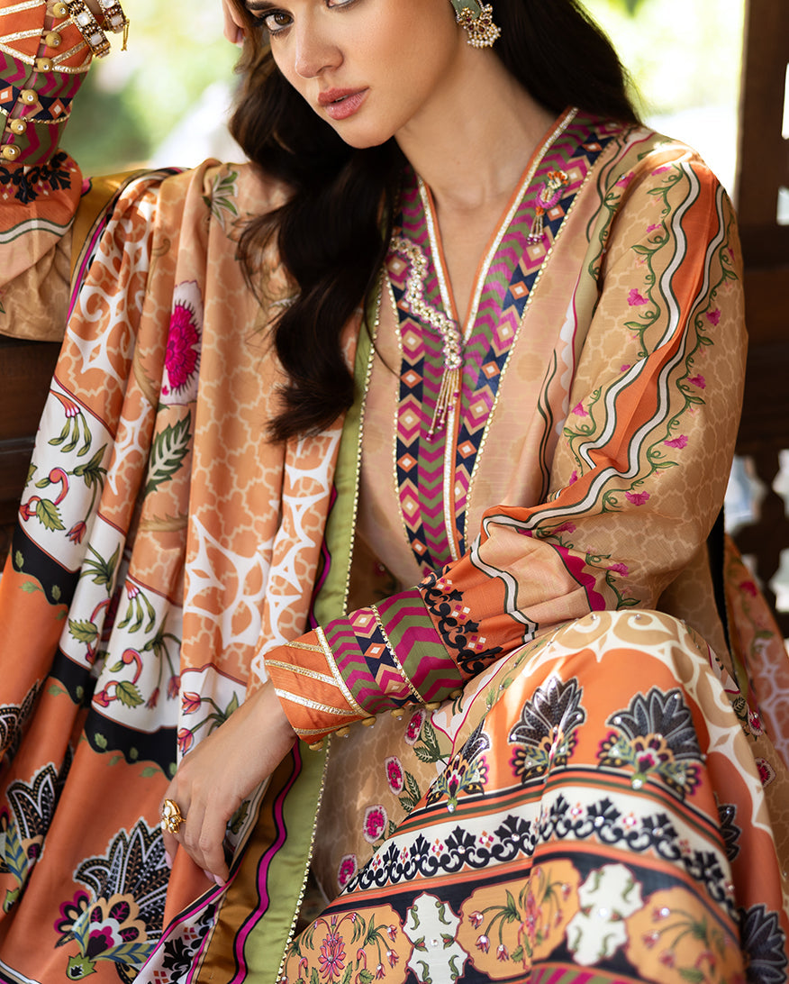 Mushq Solara Crest dress – embroidered luxury outfit from Nirvana Echoes Serenity, available online at Highway Fashion Pakistan