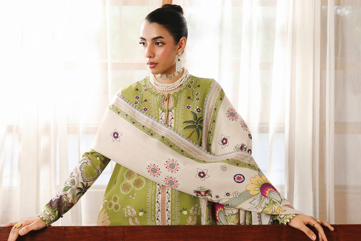Qalamkar QW-07 (B) TAHLIA – Jacquard weaved digital printed unstitched suit from Qalamkar Q Prints Winter Collection, available at Highway Fashion.