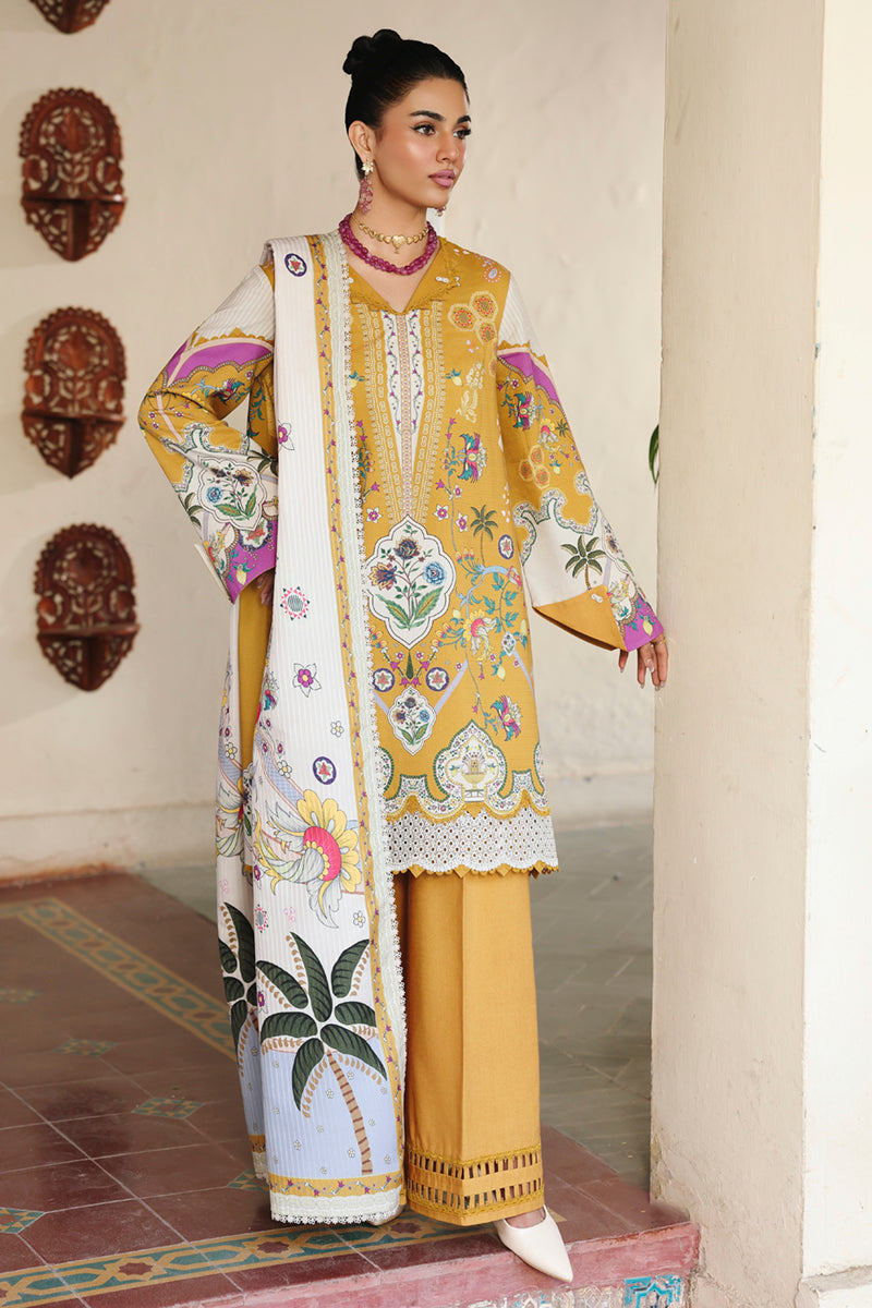 Qalamkar QW-07 (A) CELINA – Jacquard weaved digital printed unstitched winter dress available at Highway Fashion.