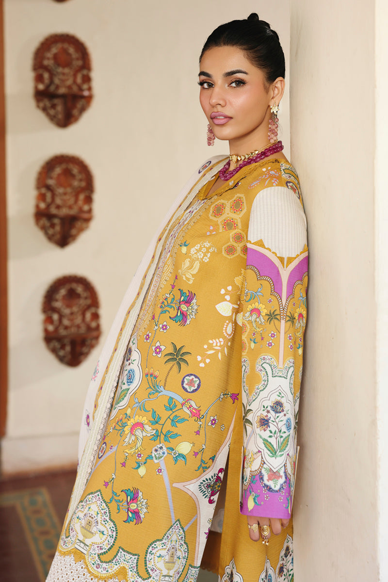 Qalamkar QW-07 (A) CELINA – Jacquard weaved digital printed unstitched winter dress available at Highway Fashion.