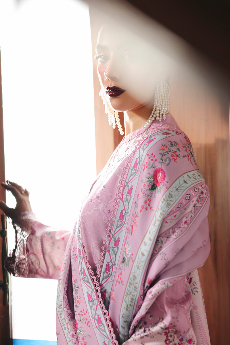 Qalamkar QW-03 (A) ELVIRA – Jacquard weaved digital printed unstitched outfit from Qalamkar Q Prints Winter Collection, available at Highway Fashion.