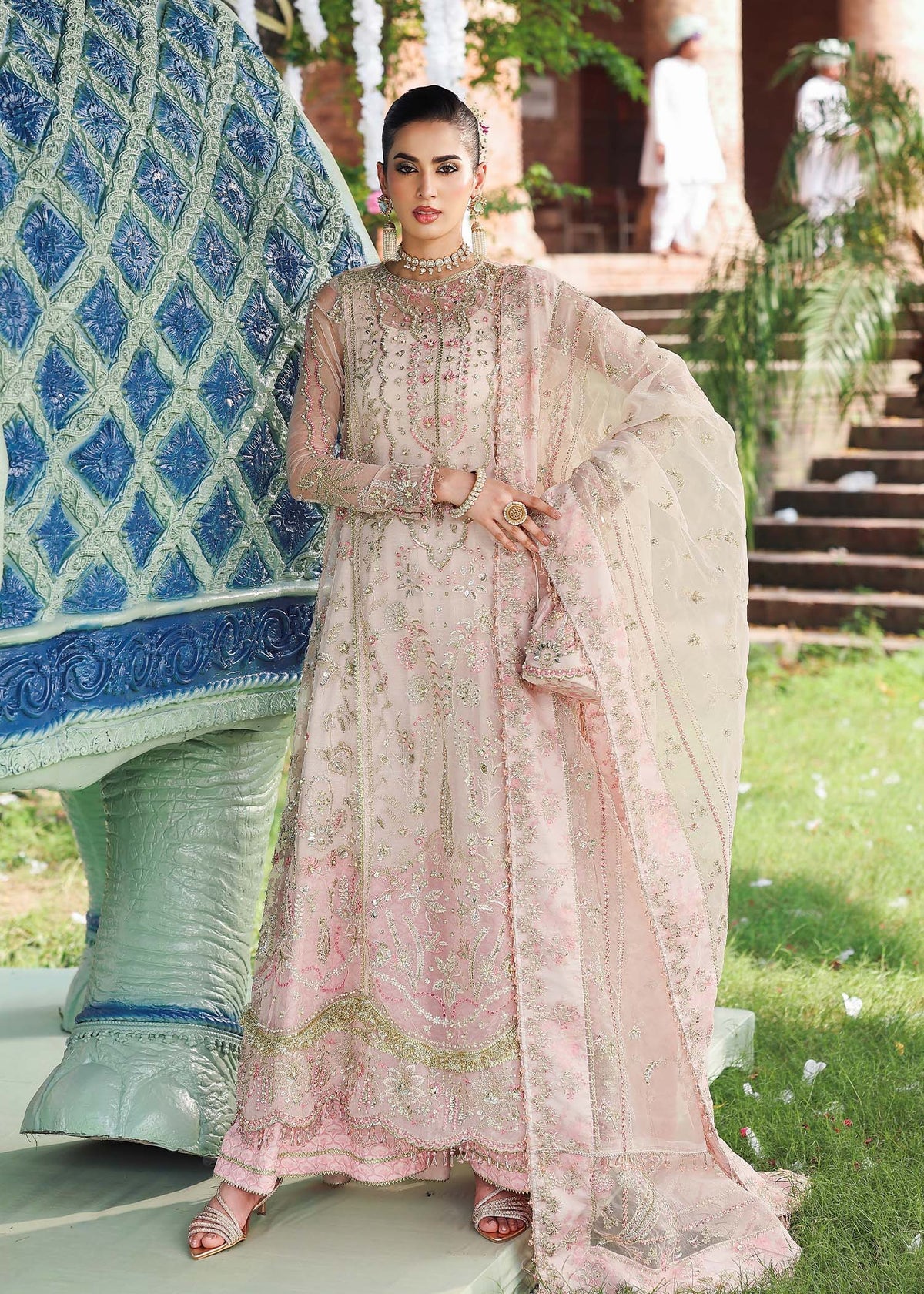 Sardinia MAAHI bridal outfit from Veere Di Wedding Brides Edit ’25 featuring detailed embroidery on organza shirt, organza dupatta, and raw silk trouser.