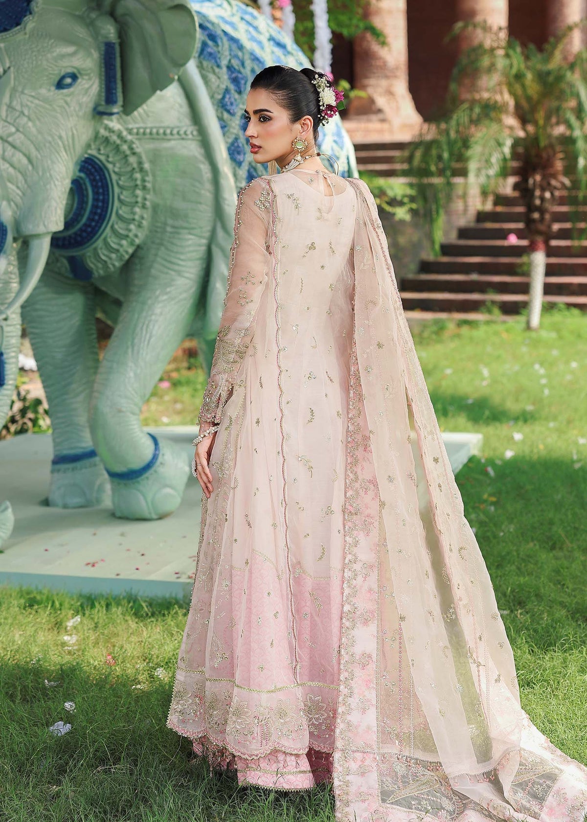 Sardinia MAAHI bridal outfit from Veere Di Wedding Brides Edit ’25 featuring detailed embroidery on organza shirt, organza dupatta, and raw silk trouser.