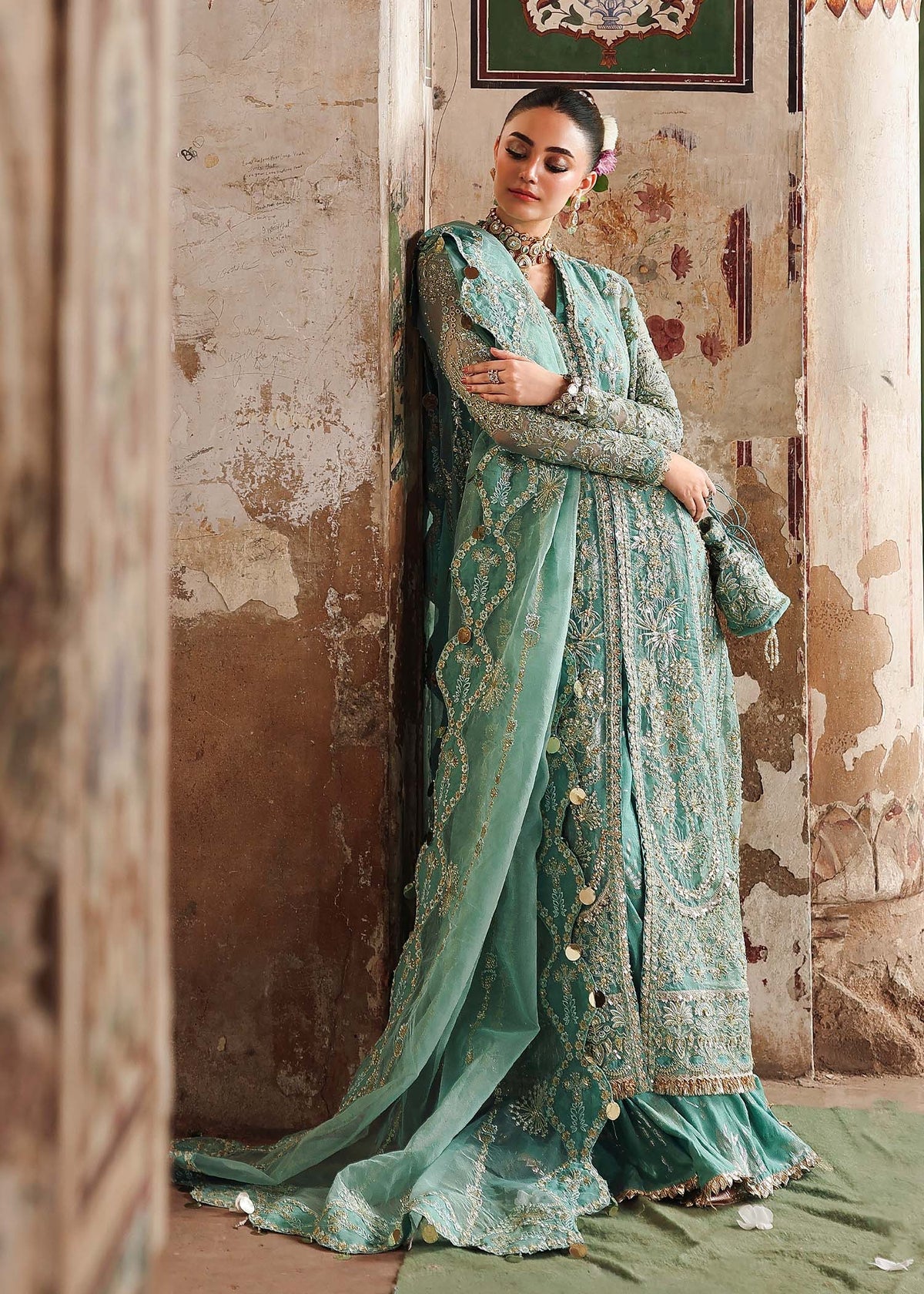 Close-up of hand embroidery on Roohi bridal dress by Sardinia