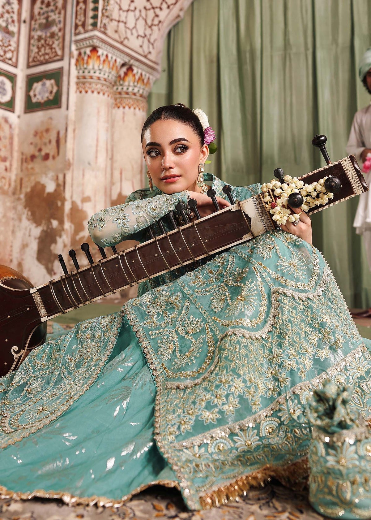 Close-up of hand embroidery on Roohi bridal dress by Sardinia