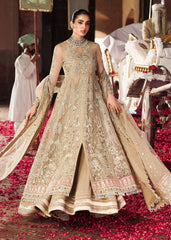 Sardinia SAHIBA bridal dress from Veere Di Wedding Brides Edit ’25 in skin/golden, featuring organza shirt, organza dupatta, and raw silk trouser with hand embroidery.