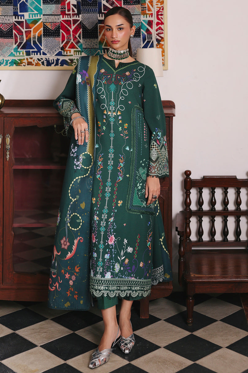 Qalamkar QW-06 (A) KARLA – Jacquard weaved digital printed unstitched winter outfit from Qalamkar Q Prints Winter Collection, available at Highway Fashion.