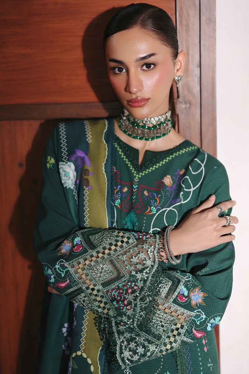 Qalamkar QW-06 (A) KARLA – Jacquard weaved digital printed unstitched winter outfit from Qalamkar Q Prints Winter Collection, available at Highway Fashion.