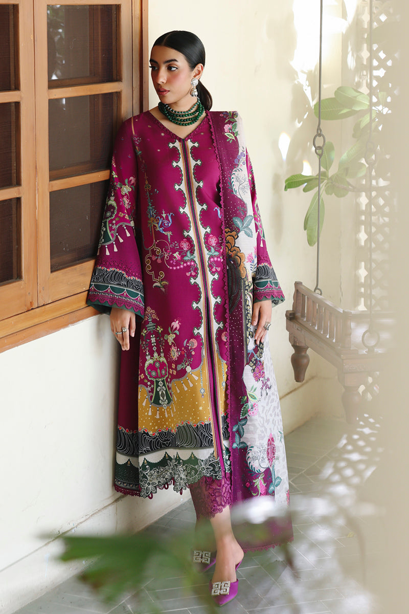 Qalamkar QW-04 (B) LACEY – Jacquard weaved digital printed unstitched winter suit from Qalamkar Q Prints Winter Collection, available at Highway Fashion.