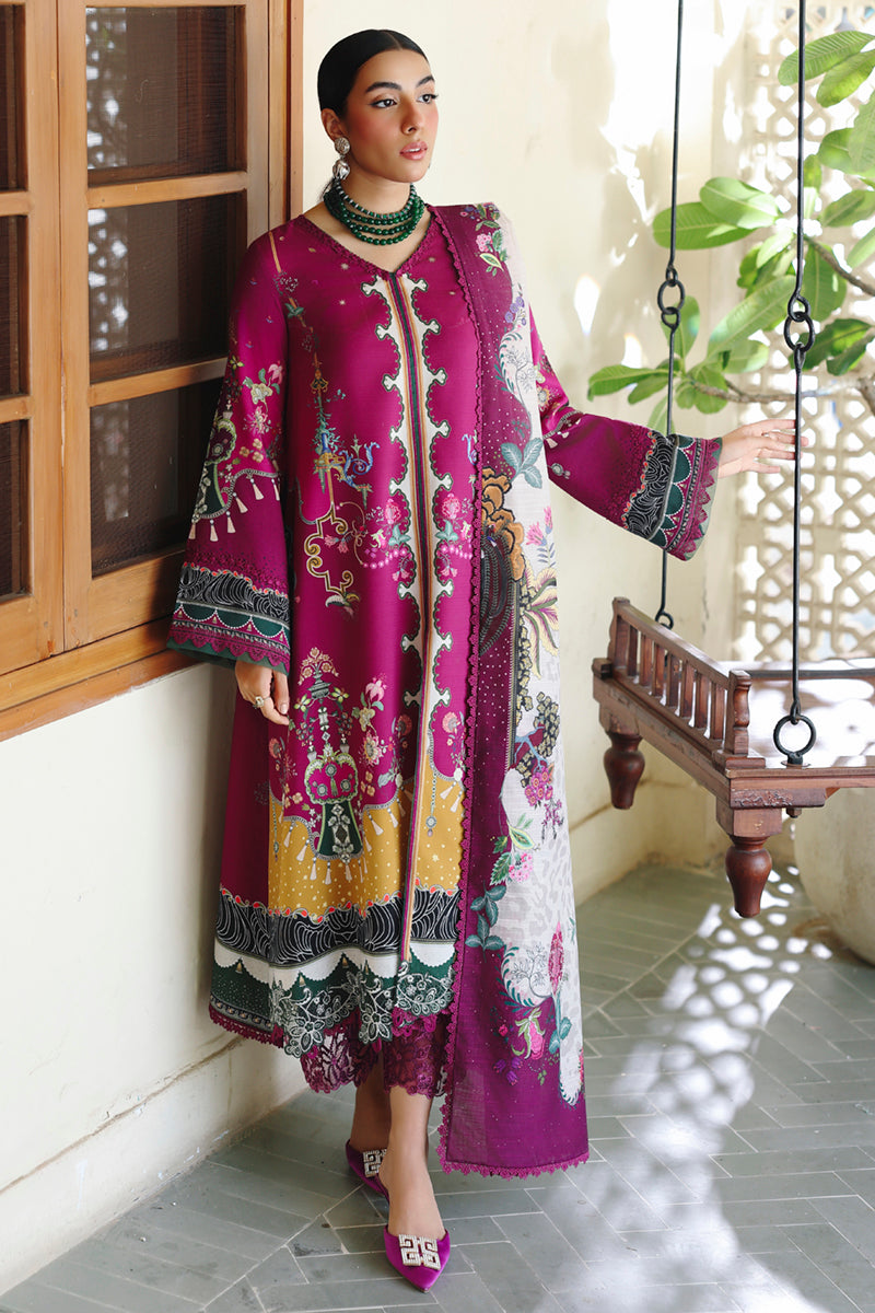 Qalamkar QW-04 (B) LACEY – Jacquard weaved digital printed unstitched winter suit from Qalamkar Q Prints Winter Collection, available at Highway Fashion.