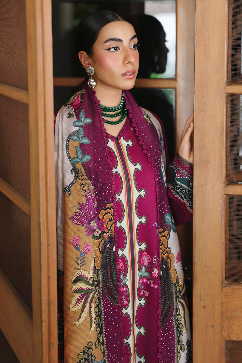Qalamkar QW-04 (B) LACEY – Jacquard weaved digital printed unstitched winter suit from Qalamkar Q Prints Winter Collection, available at Highway Fashion.