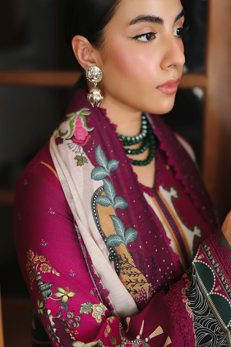 Qalamkar QW-04 (B) LACEY – Jacquard weaved digital printed unstitched winter suit from Qalamkar Q Prints Winter Collection, available at Highway Fashion.