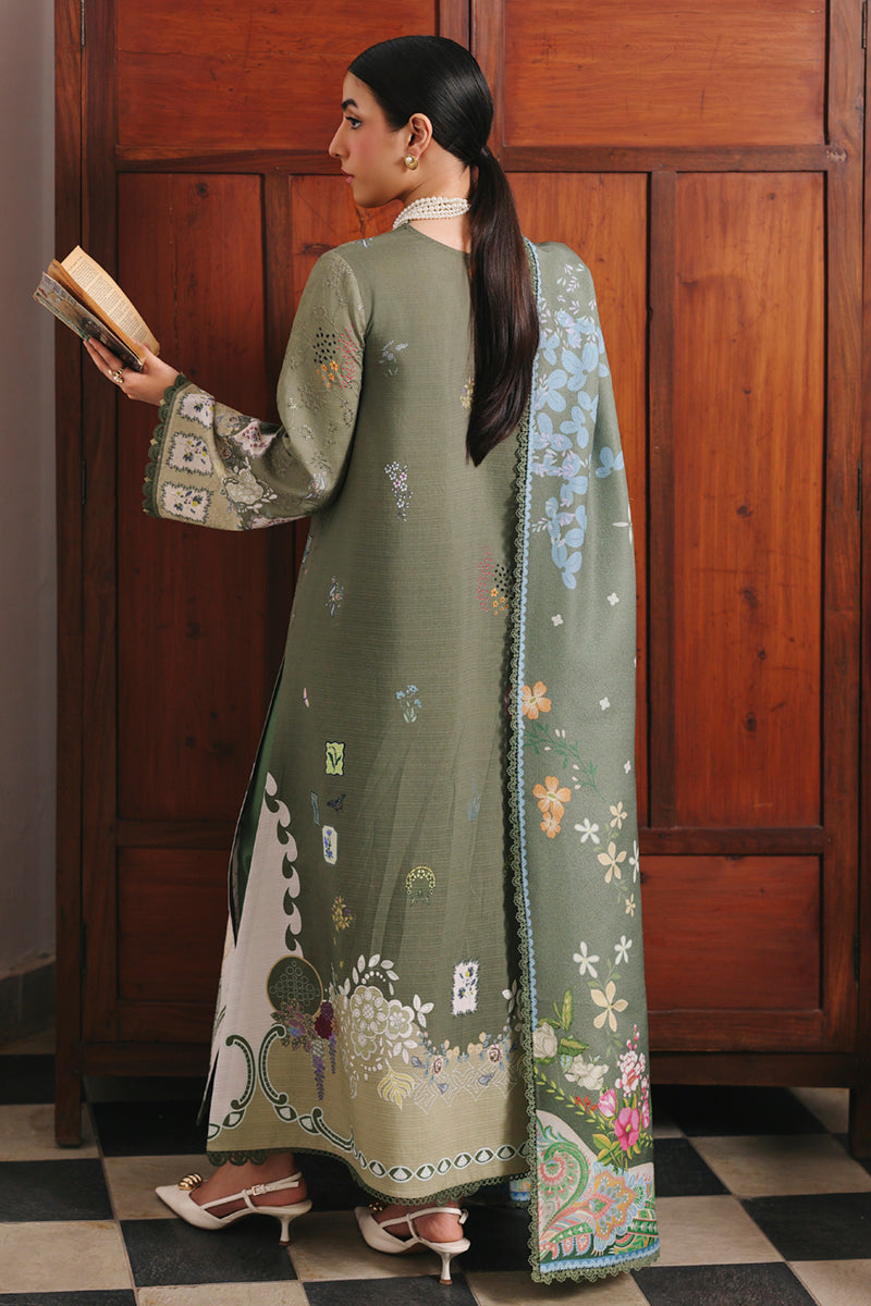 Qalamkar QW-09 (A) KHANZA – Jacquard weaved digital printed unstitched winter dress from Qalamkar Q Prints Winter Collection, available at Highway Fashion.