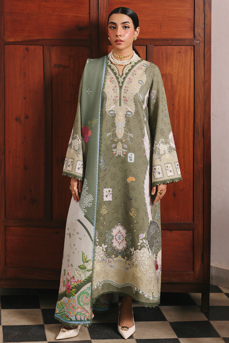 Qalamkar QW-09 (A) KHANZA – Jacquard weaved digital printed unstitched winter dress from Qalamkar Q Prints Winter Collection, available at Highway Fashion.