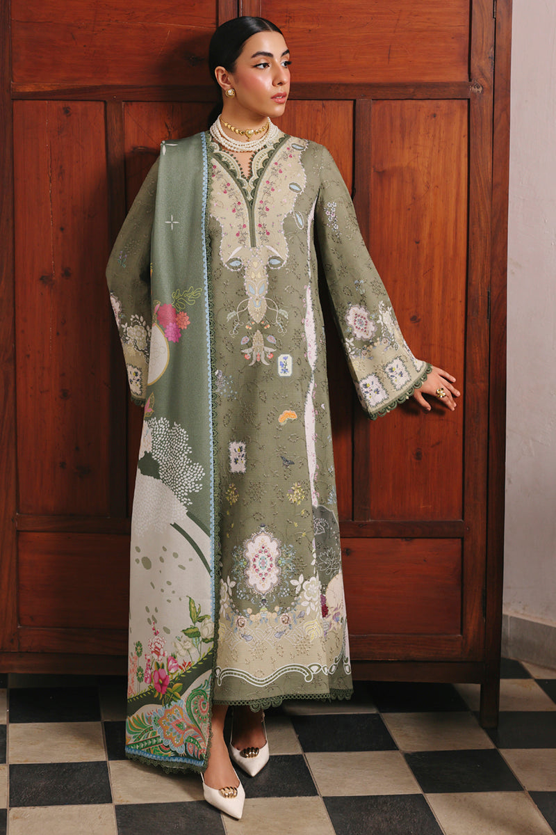 Qalamkar QW-09 (A) KHANZA – Jacquard weaved digital printed unstitched winter dress from Qalamkar Q Prints Winter Collection, available at Highway Fashion.