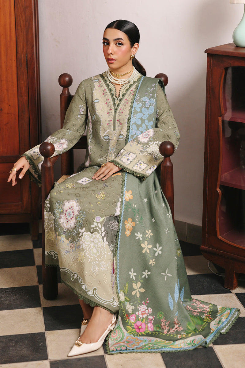 Qalamkar QW-09 (A) KHANZA – Jacquard weaved digital printed unstitched winter dress from Qalamkar Q Prints Winter Collection, available at Highway Fashion.