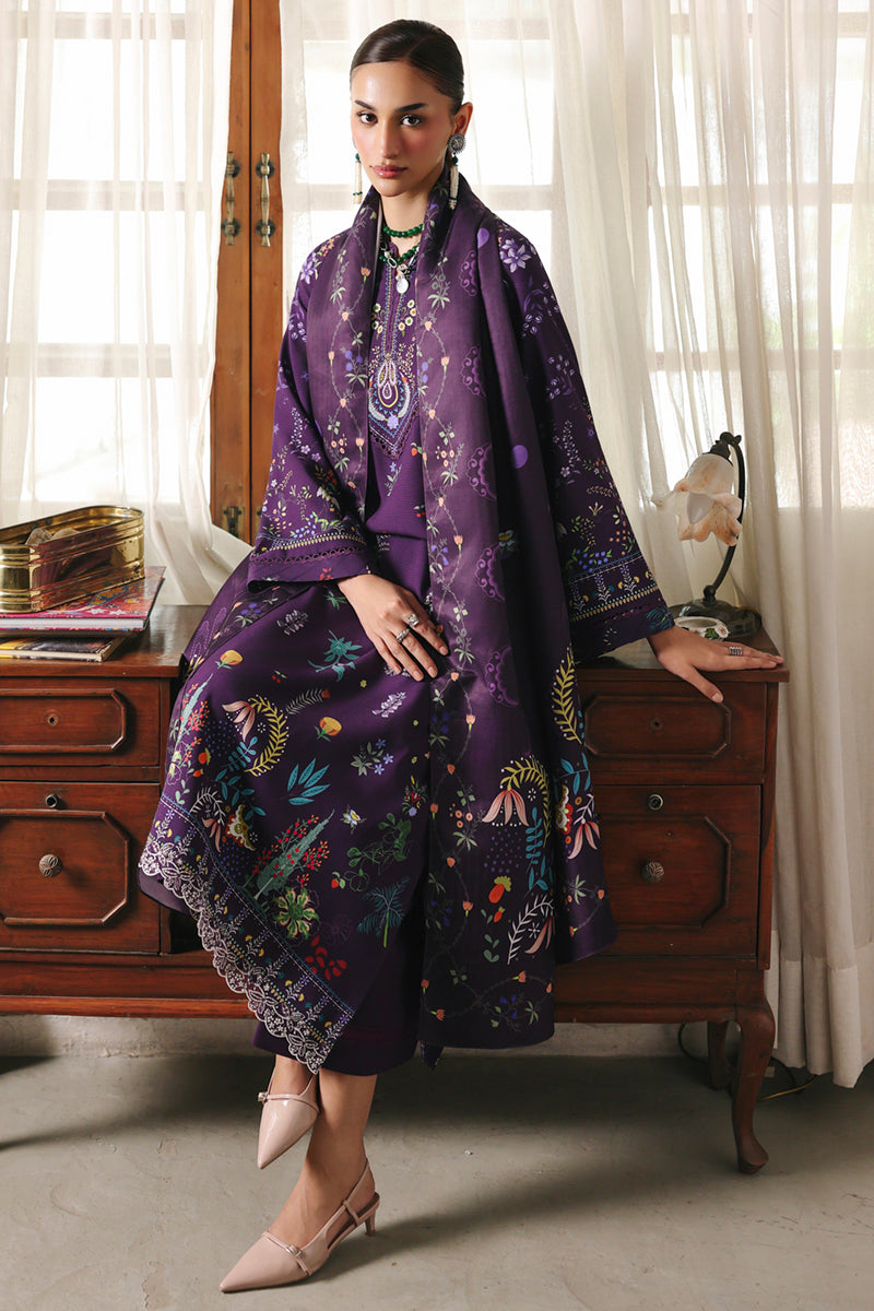 Qalamkar QW-05 (A) ELIAN – Jacquard weaved digital printed unstitched winter dress from Qalamkar Q Prints Winter Collection, available at Highway Fashion.