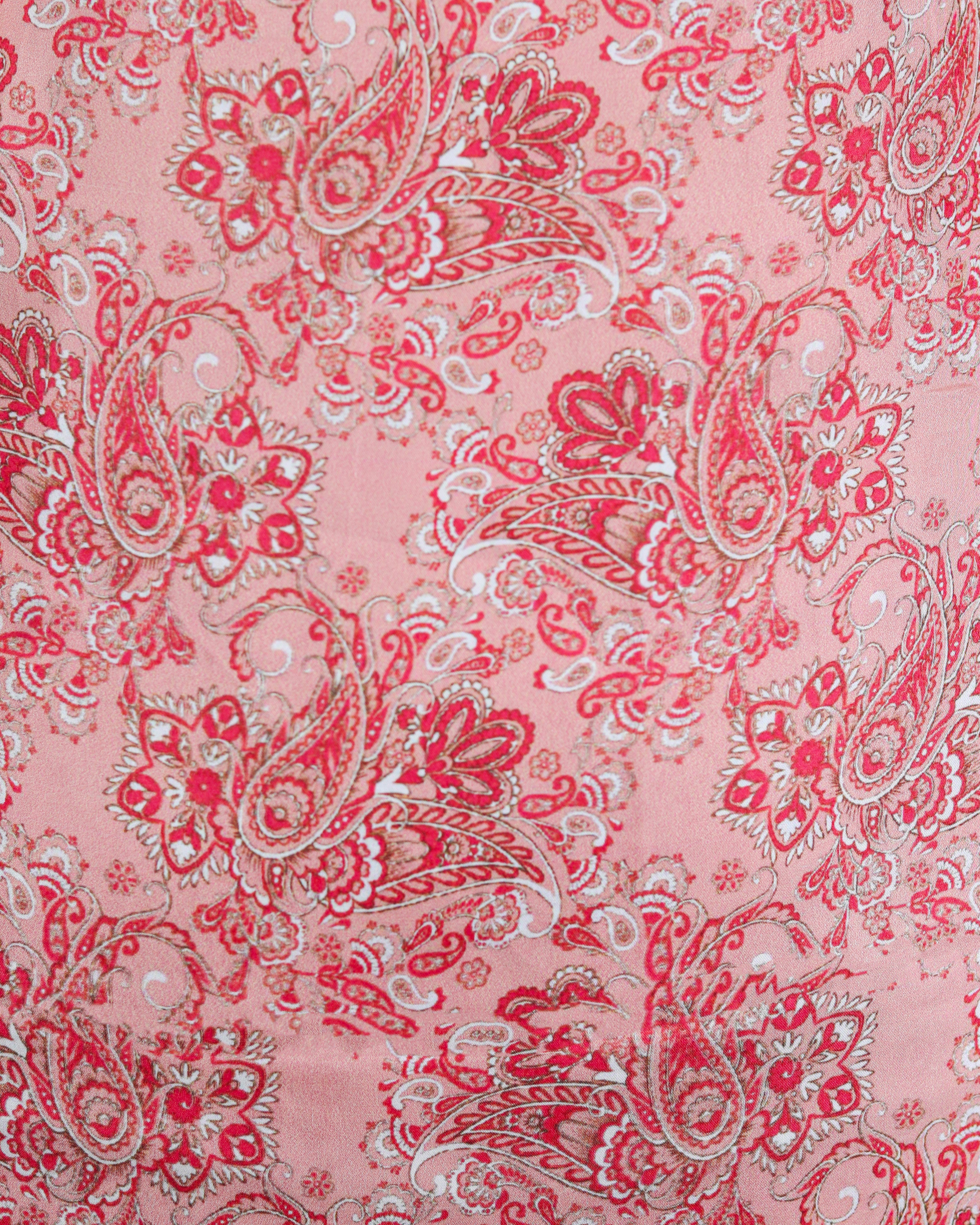 Elegant light peach silk printed Veyra dress with chiffon dupatta
