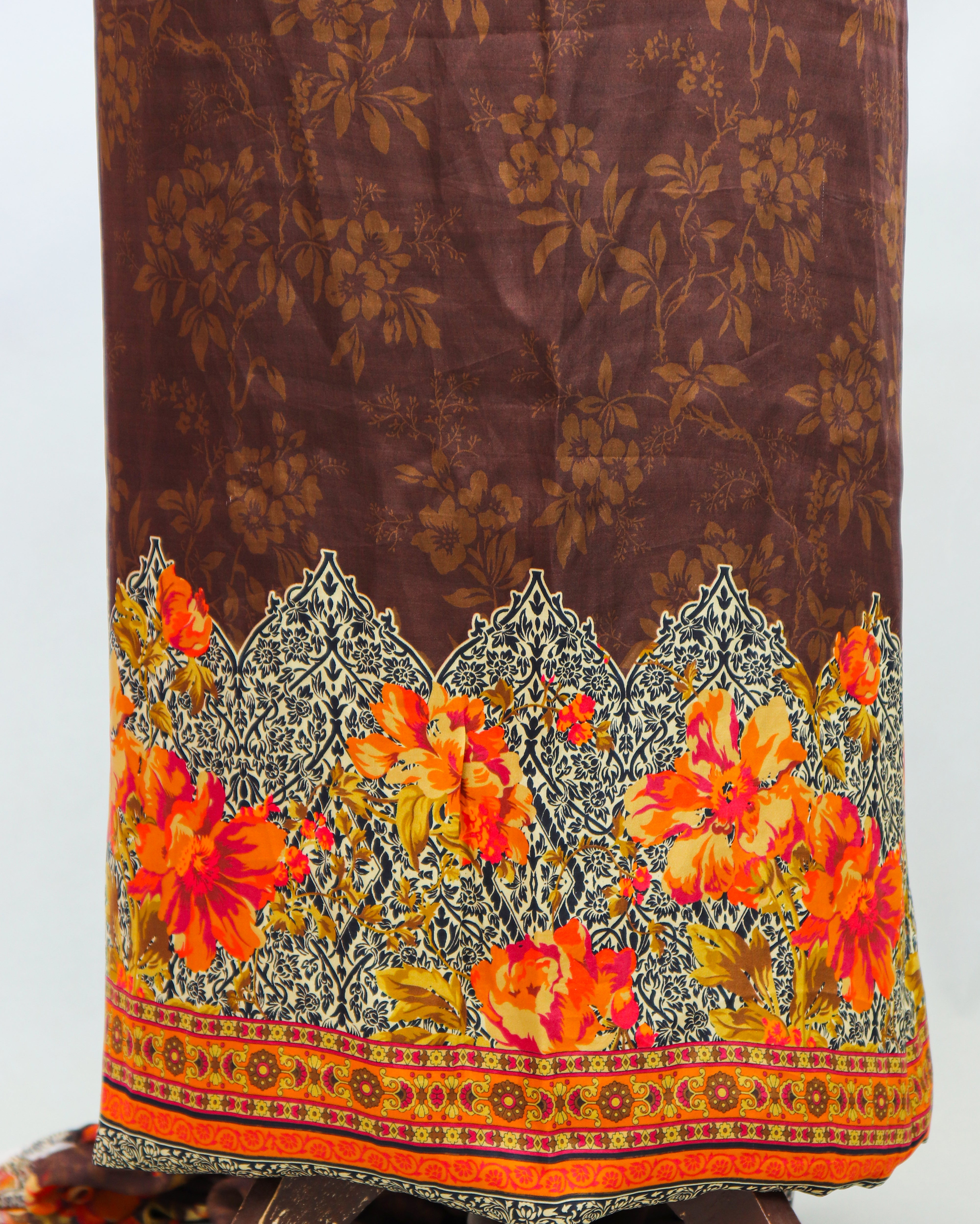 Highway Fashion Ranya silk formal dress in brown with chiffon dupatta