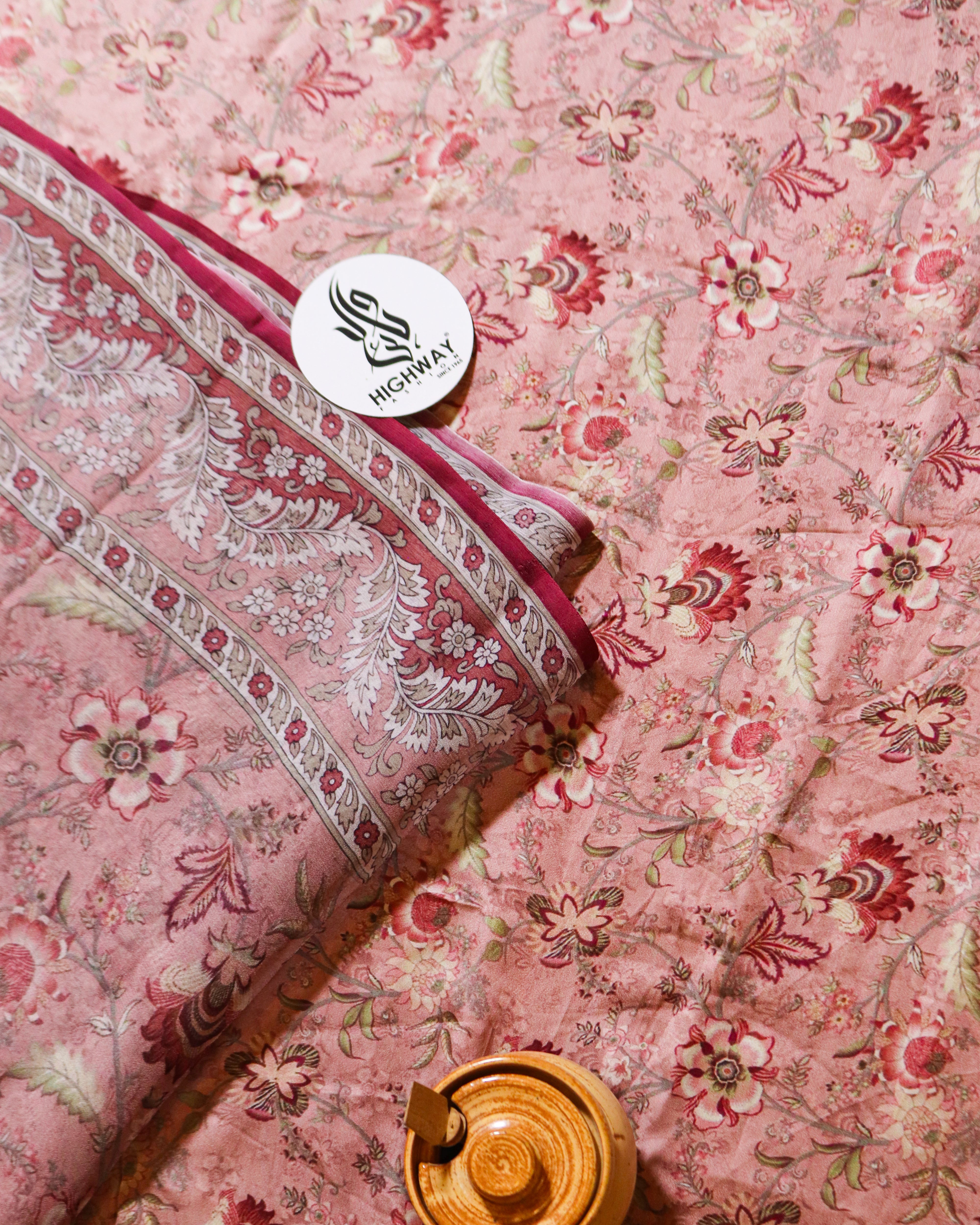 Elegant peach Calira pure silk dress with chiffon dupatta