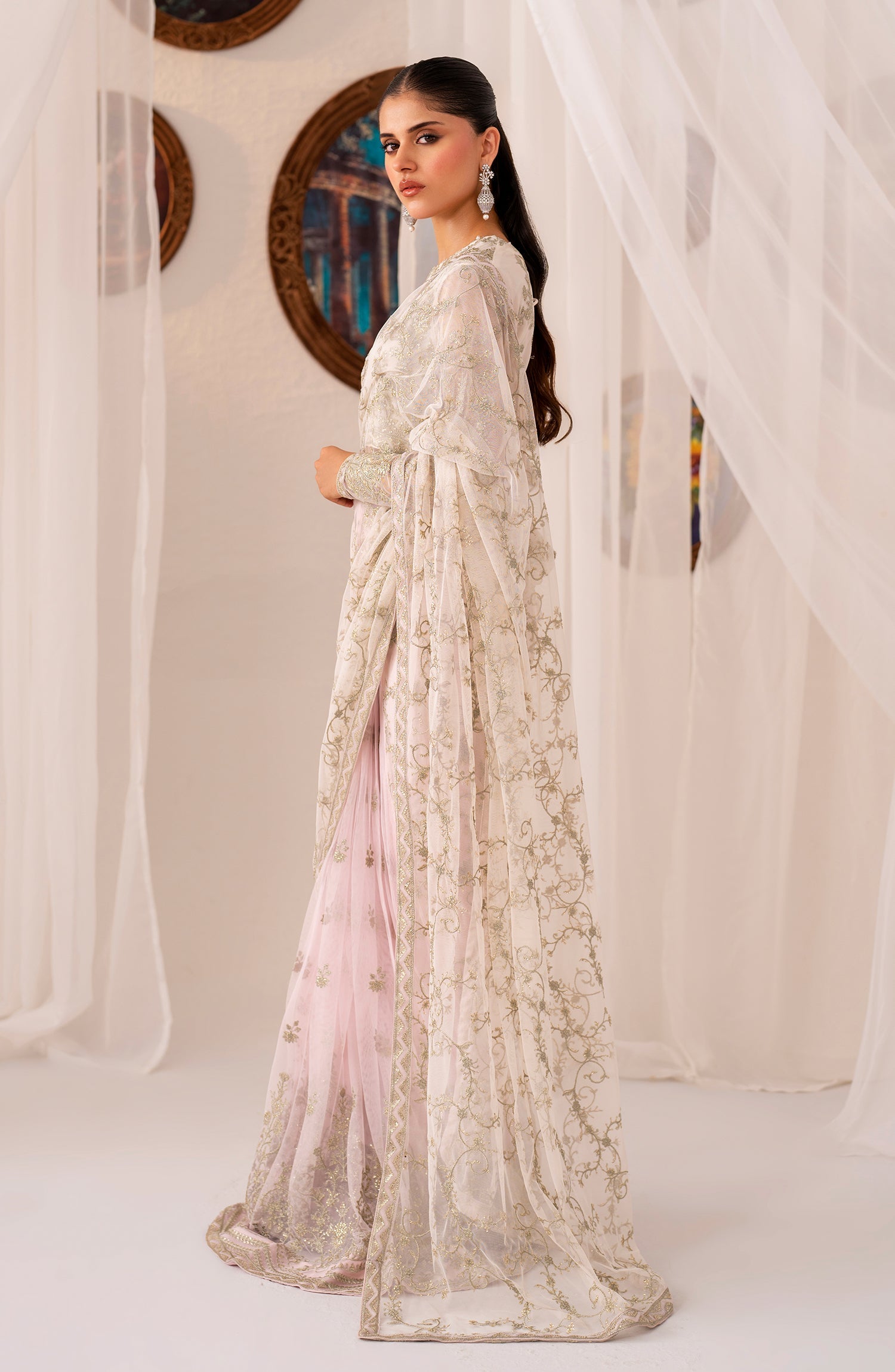 Zarif | ZMU 01 PEARL  | Embroidered Net