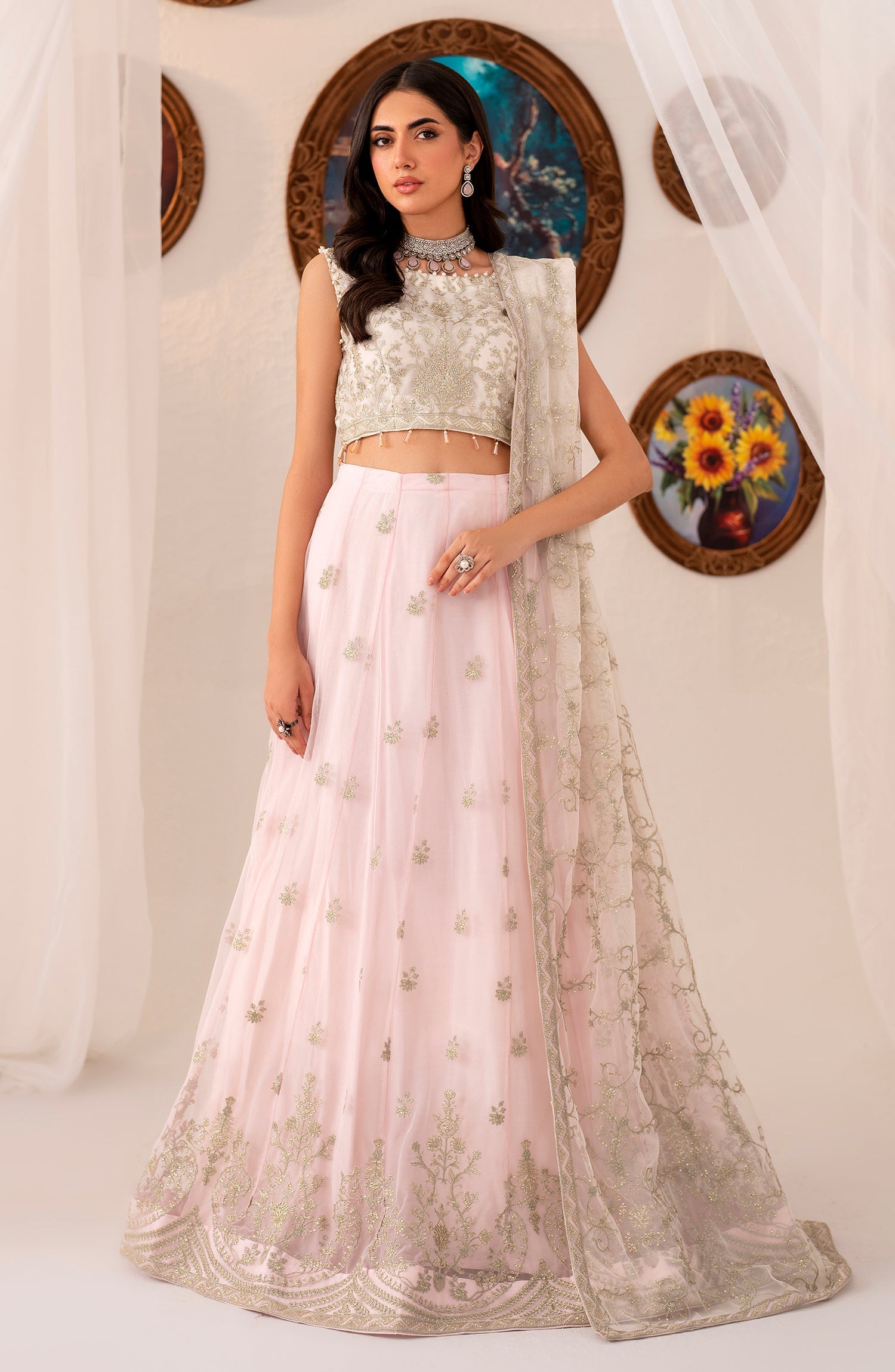 Zarif | ZMU 01 PEARL  | Embroidered Net
