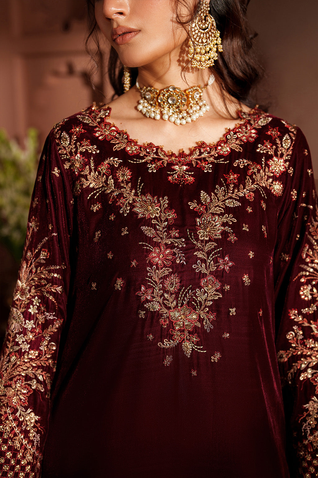 Velvet party wear long shirt and open shalwar