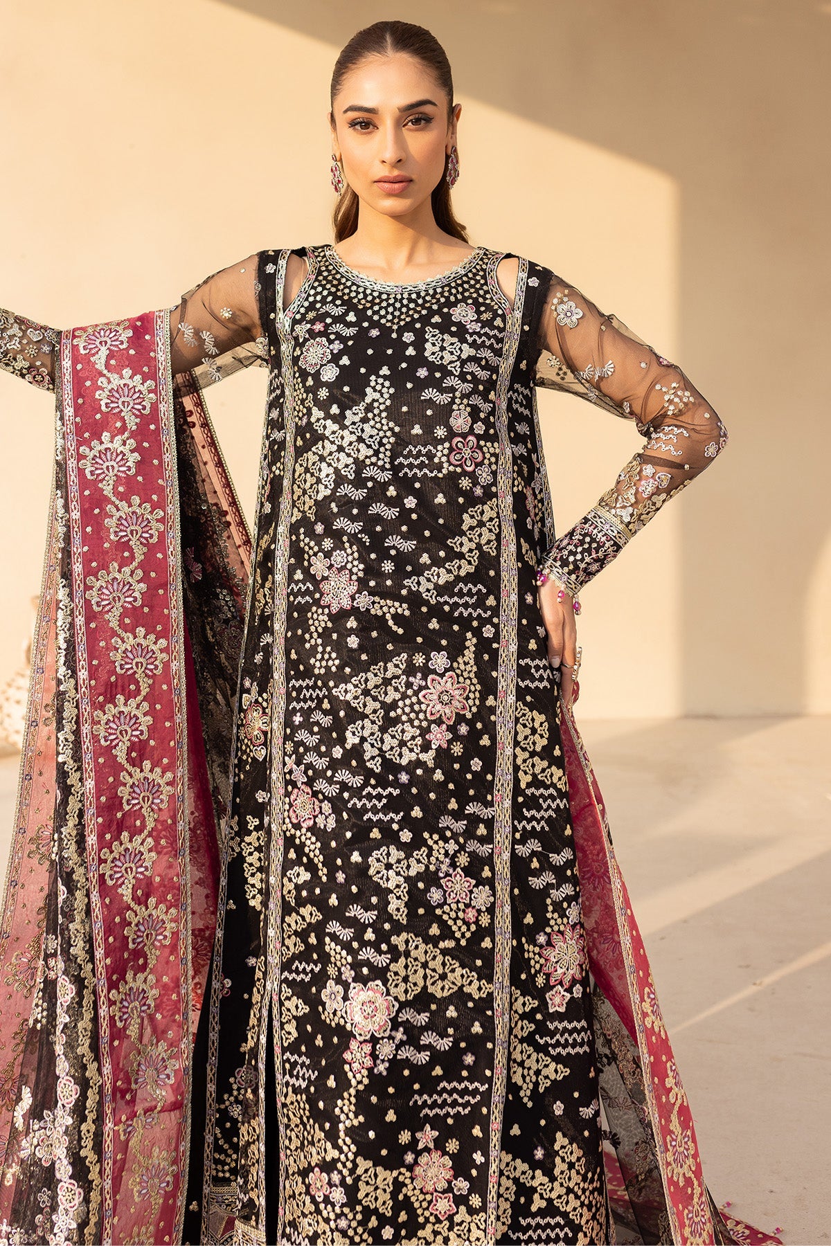 Farasha Stardust Noir luxury embroidered net suit with dupatta
