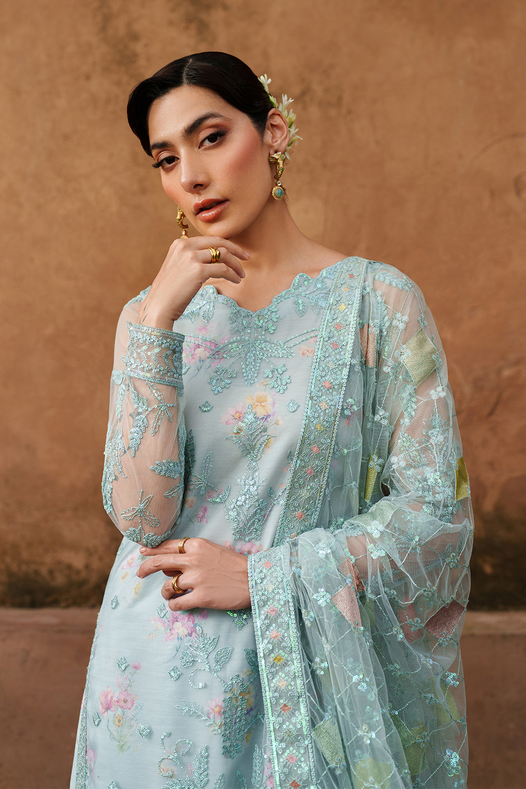 Iznik | Printed Formal | UE-535 Embroidered Net