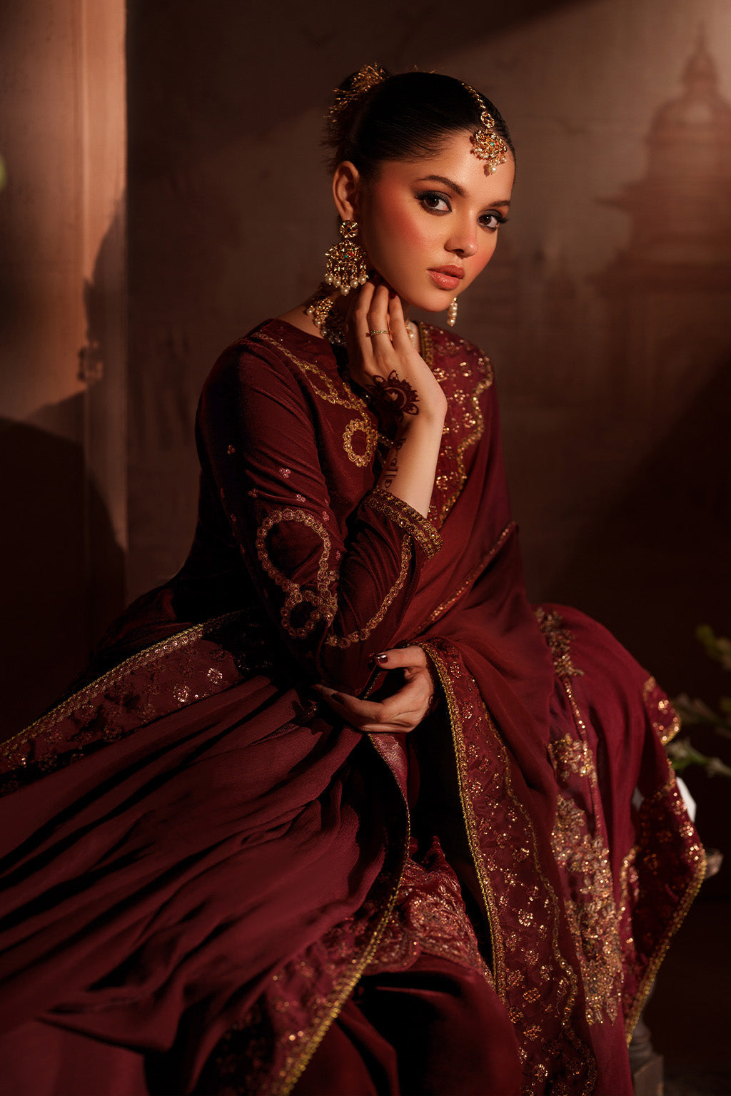 Velvet party wear red dress Pakistan