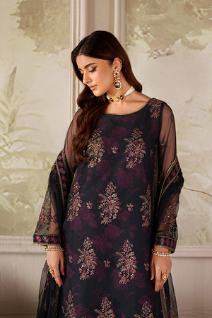 Luxury black Zarif Ashaal net shirt and sequins embroidery close view