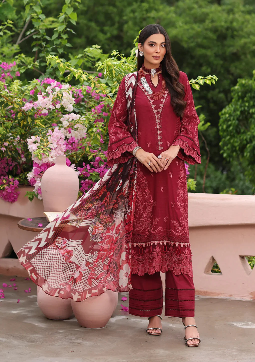Luxe Luxury Embroidered Lawn Collection '23 By Elaf ELJ-04A CRIMSON