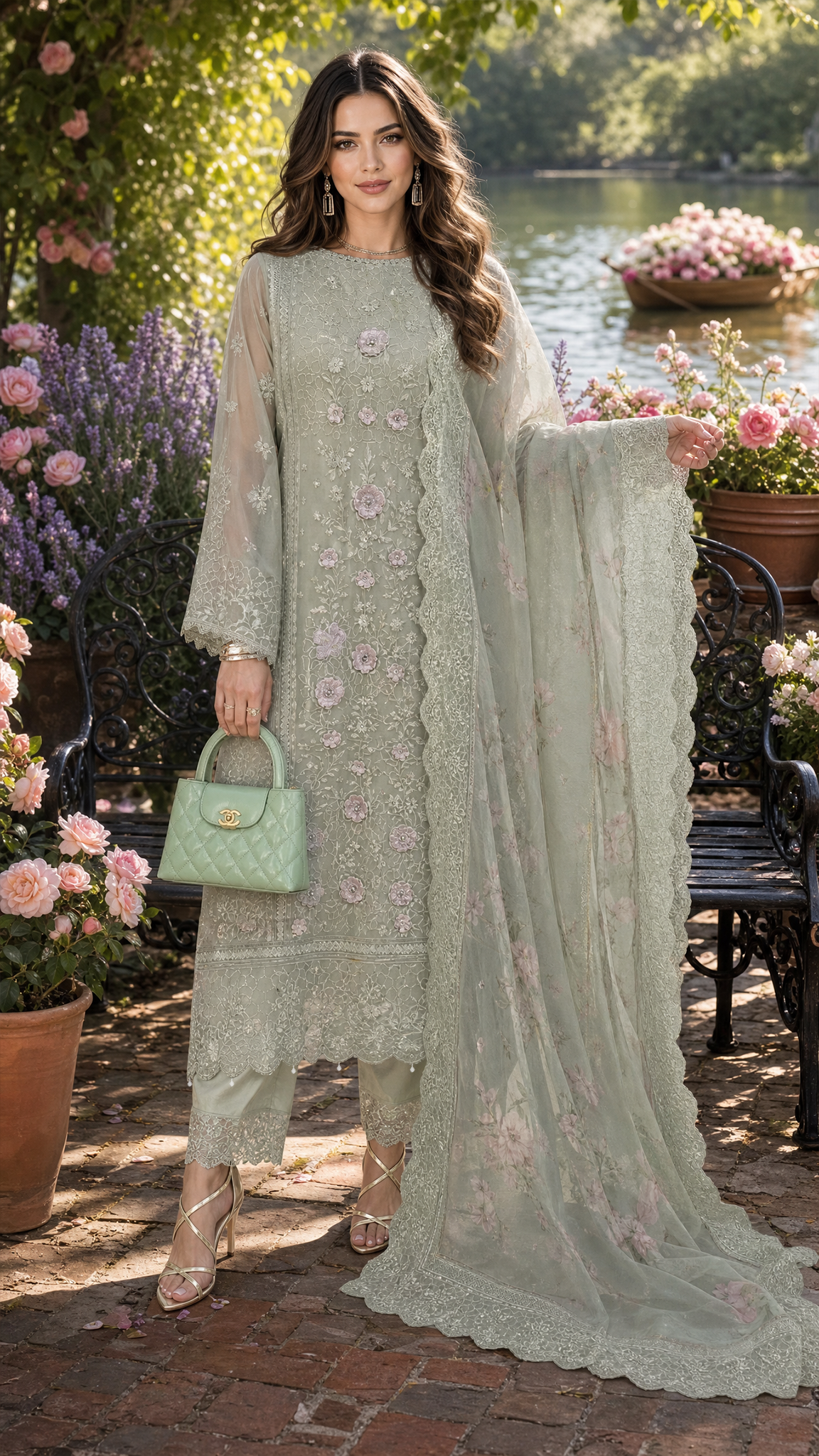 Nooriyah Luxury Embroidered Chiffon By Noor By Saadia Asad | D1 - Pistachio Mist