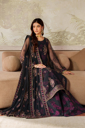 Zarif Zaneera Ashaal black raw silk inner and embroidered laces detail
