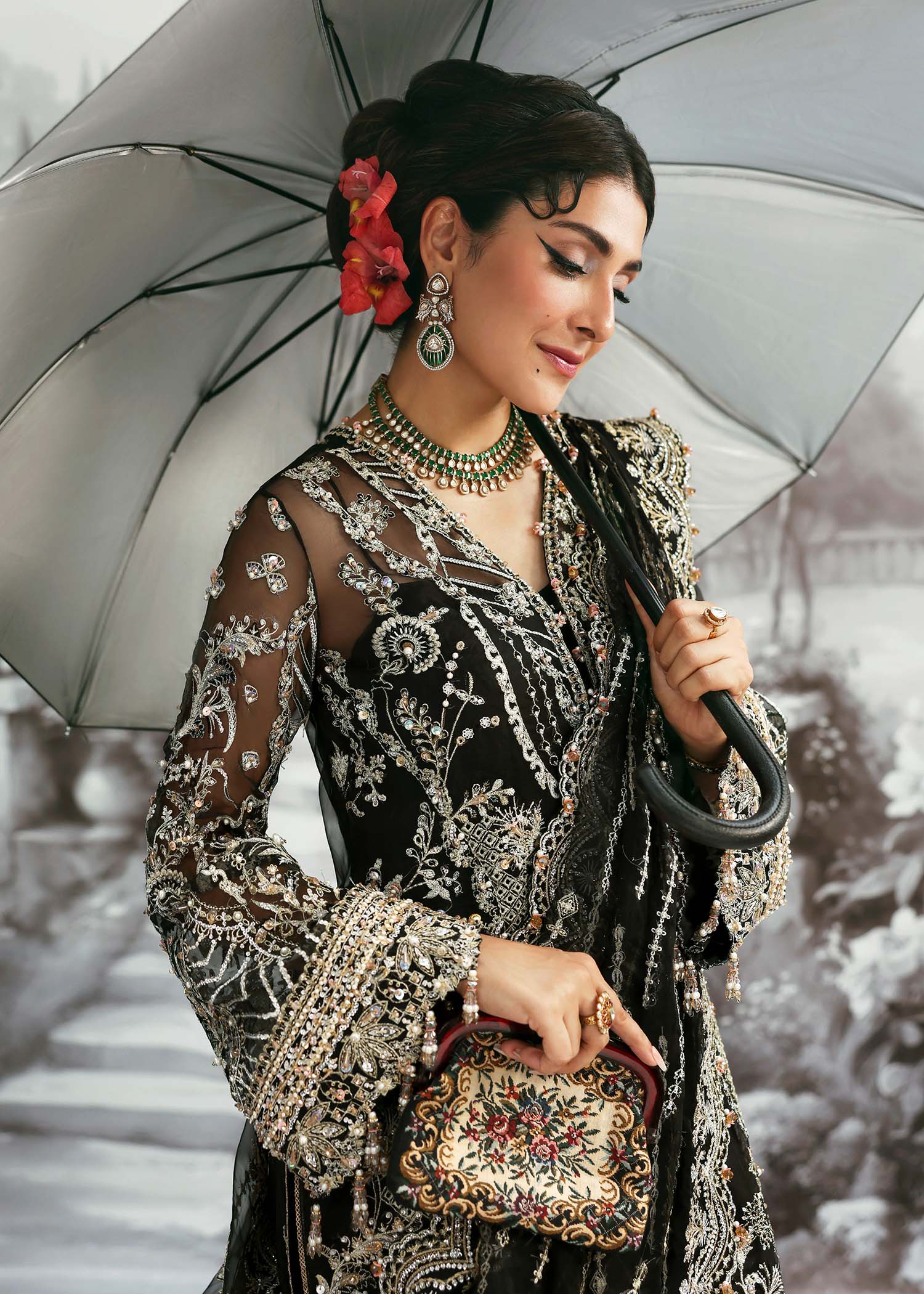 Kanwal Malik Maahi Festive Onyx Noir – Luxury Unstitched 2025