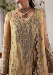 Kanwal Malik Maahi Festive 2025 Rukhsaar in champagne – hand-embellished net shirt with cutwork neckline, embroidered dupatta, and tissue inner, available at Highway Fashion