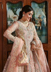 Luxury unstitched Kanwal Malik Mehar outfit in jewel tones featuring intricate embroidery and organza dupatta.