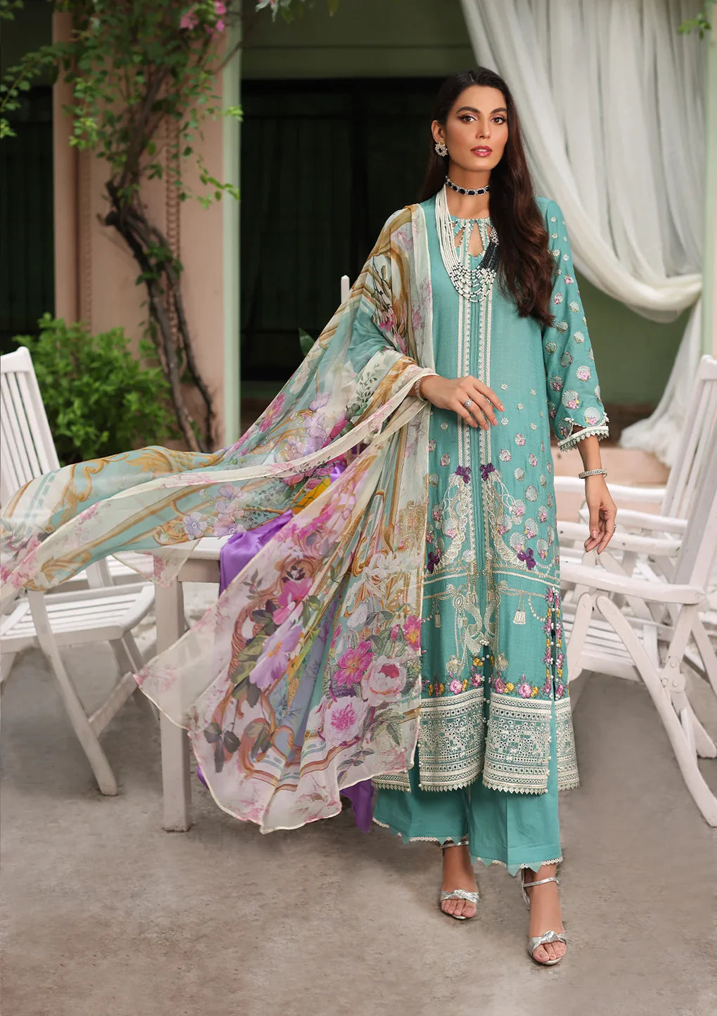 Luxe Luxury Embroidered Lawn Collection '23 By Elaf ELJ-01B MILANI