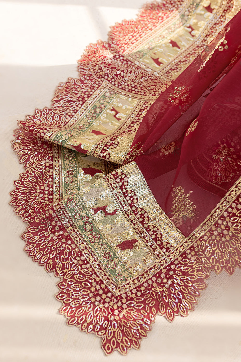 Farasha Premium Formals 2025 – Carmine Allure with organza borders and dupatta