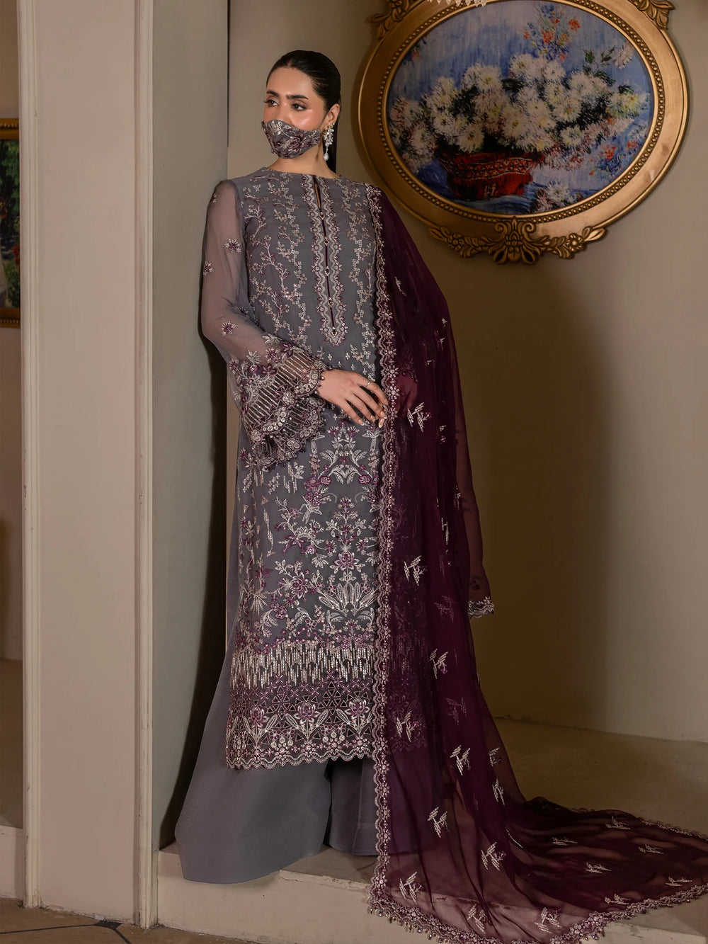 Chandni By Flossie | Abeer - 3 Piece Embroidered Chiffon Dress