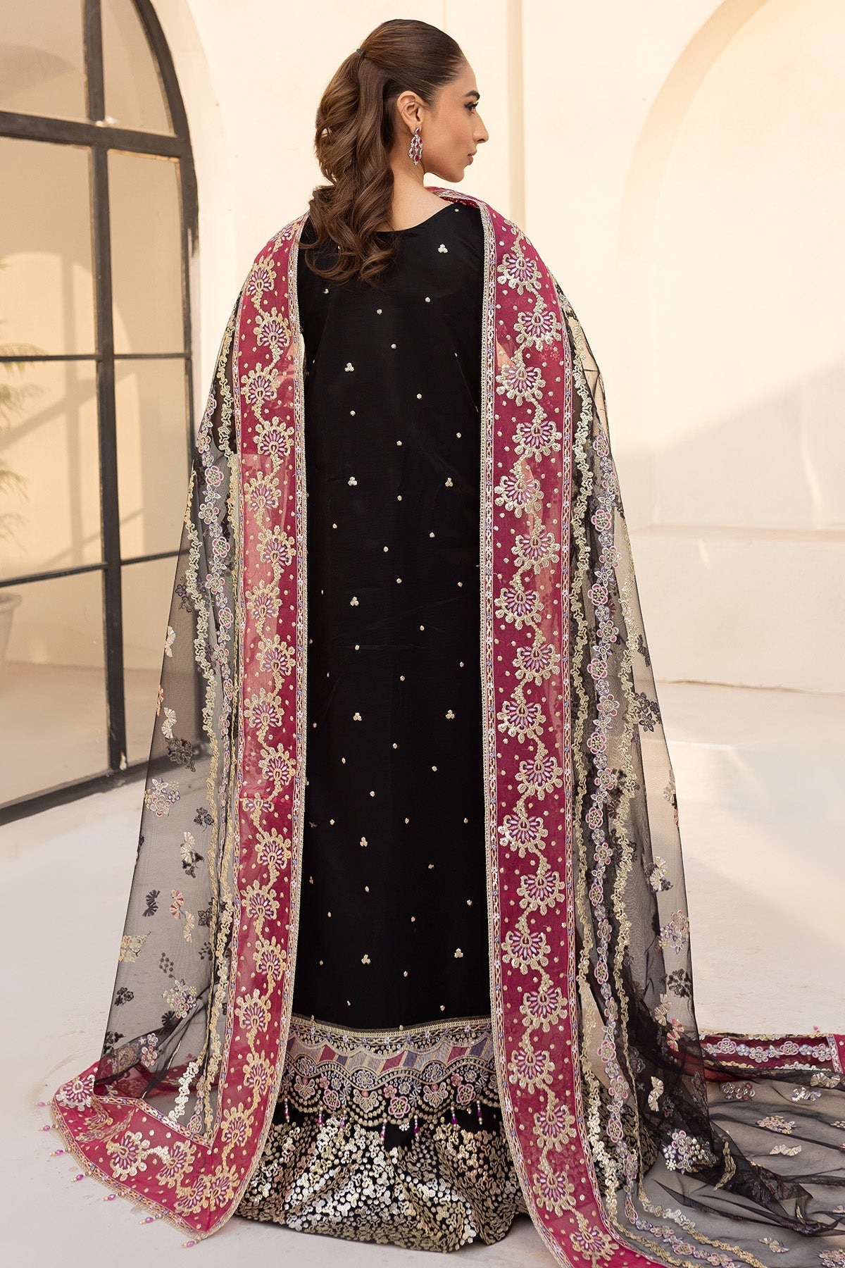 Farasha Stardust Noir black embroidered net formal dress