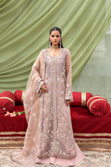 GULRUKH baby pink organza embroidered formal dress front view