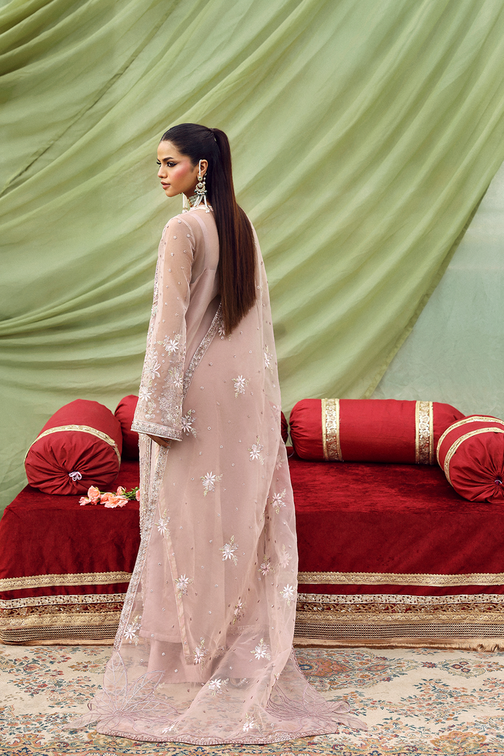 Back view of Romansiyyah GULRUKH baby pink outfit
