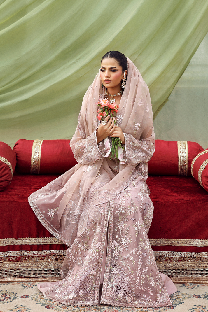 Baby pink luxury dupatta with organza borders Highway Fashion