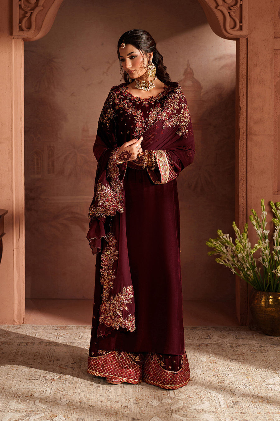 Velvet party wear long shirt and open shalwar