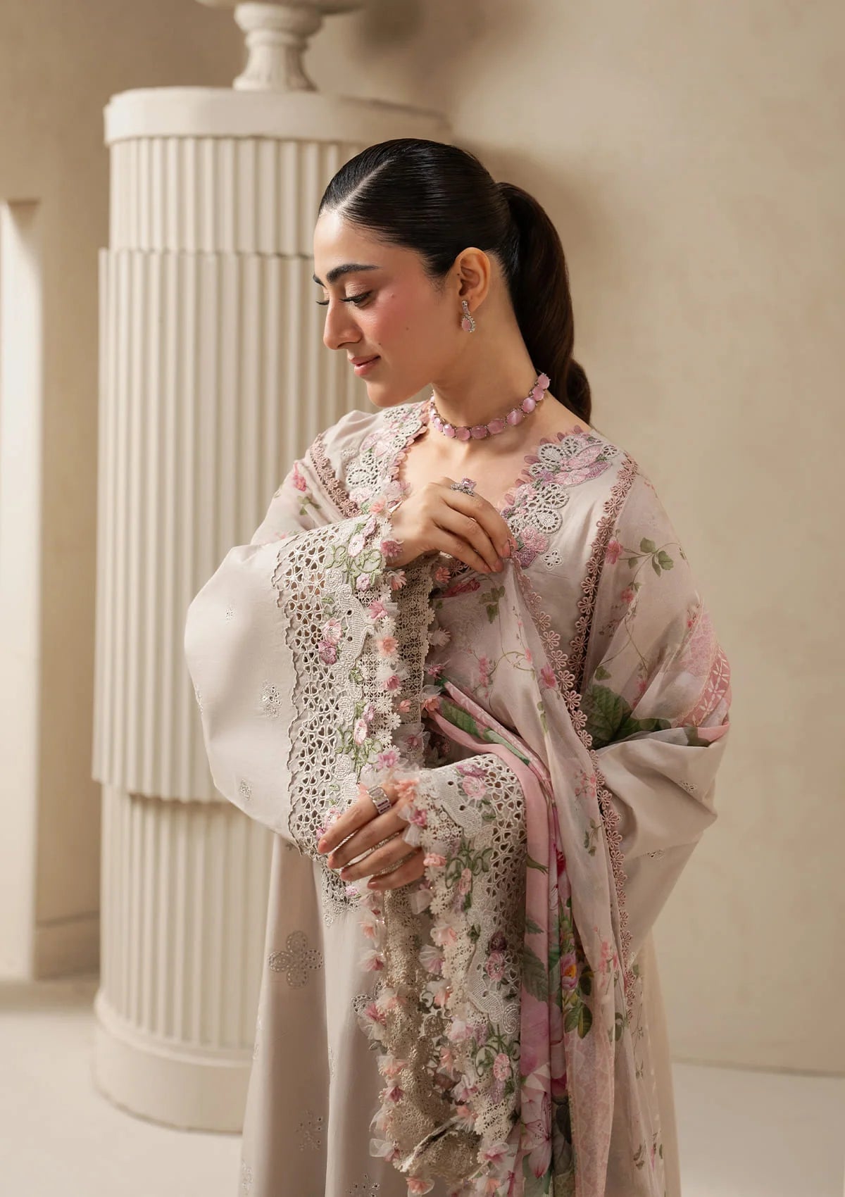 Elaf E-CRAFT - CHIKANKARI LAWN WITH CHIFFON DUPATTA '26 | EHC-6B CLAY