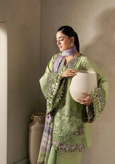 Elaf E-CRAFT - CHIKANKARI LAWN WITH CHIFFON DUPATTA '26 | EHC-6A BASIL