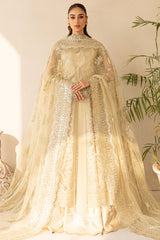 Farasha Golden Aura embroidered golden net formal dress