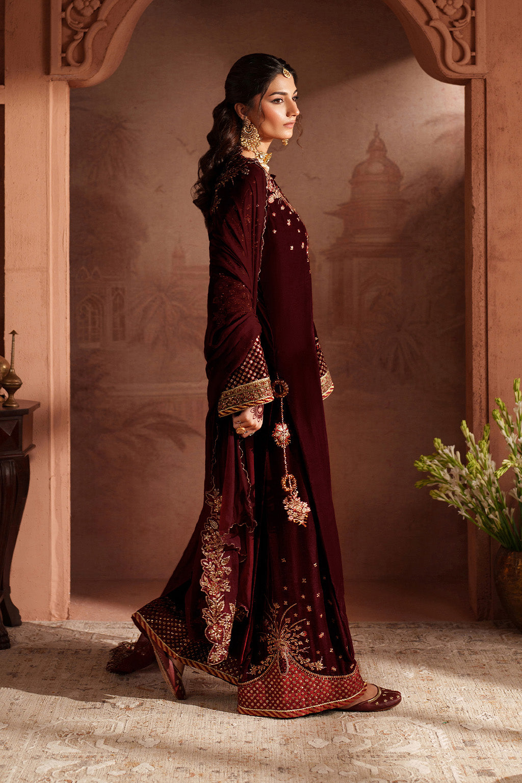 Velvet party wear long shirt and open shalwar