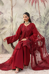 Full front view of NOORMAHAL red luxury outfit 2025